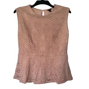 Ann Taylor Blush Pink Floral Lace Peplum Top Sleeveless Keyhole Back Small
